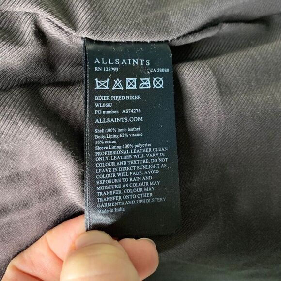 AllSaints Bixer Piped Biker Jacket Lamb Leather US 2 EU 34 UK 6 Women’s XS - Picture 10 of 10